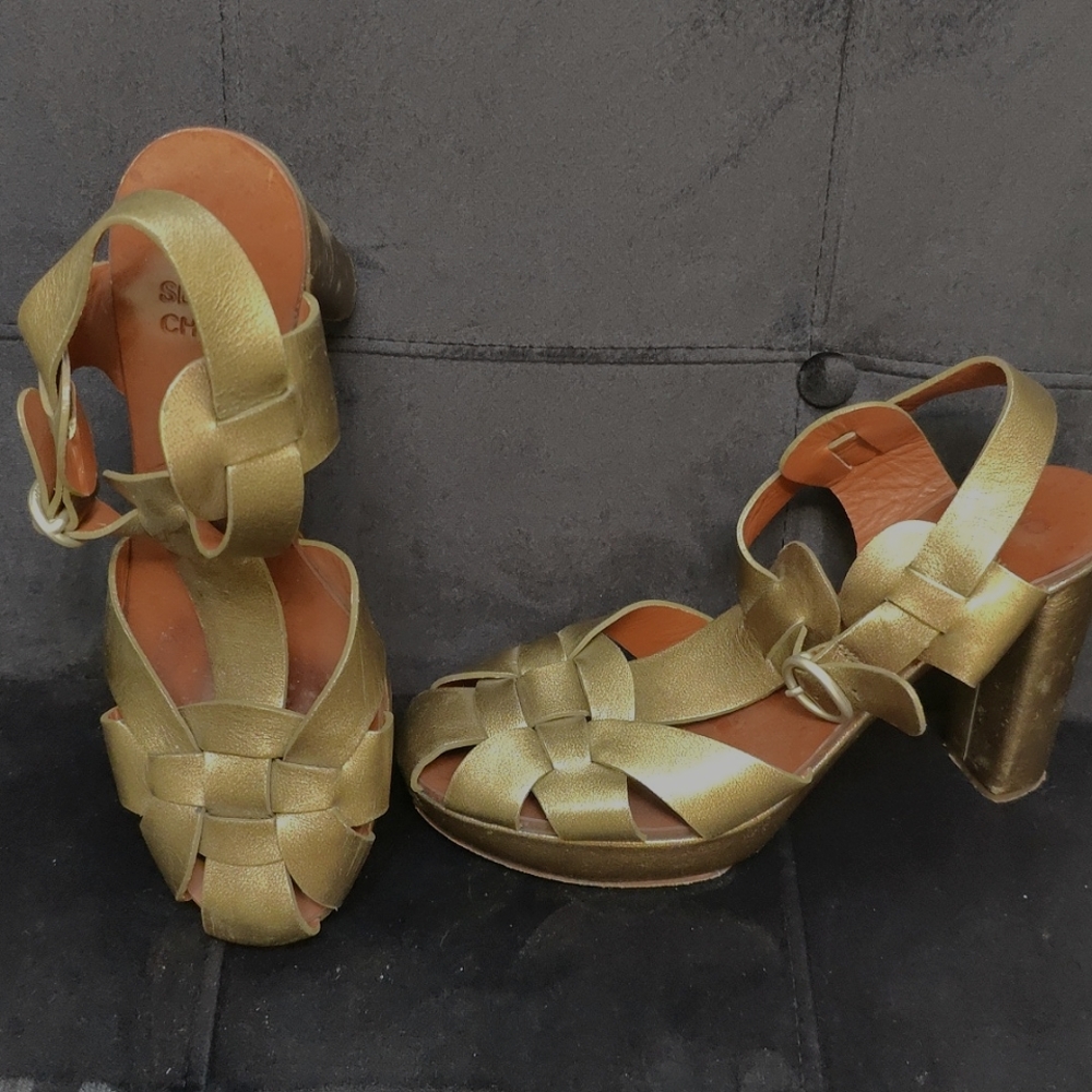 See by Chloe metallic leather platform shoes size 7